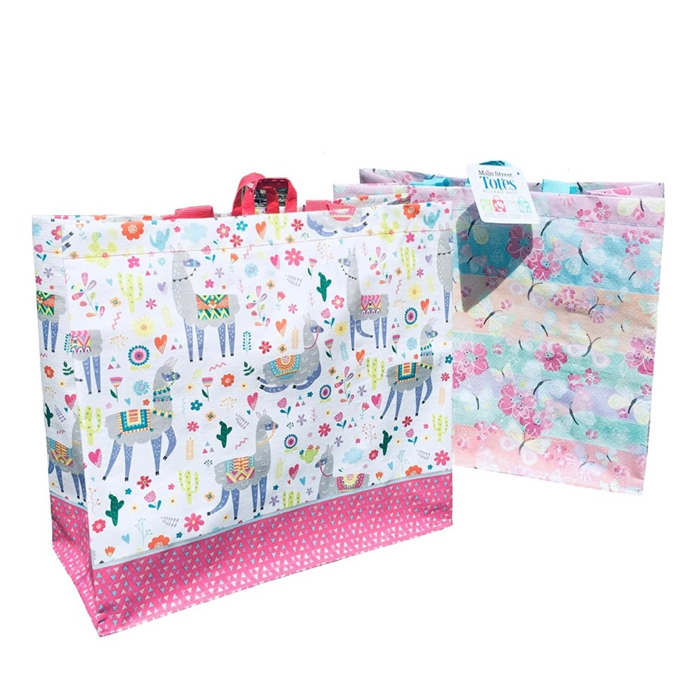 Ethnic Floral Assorted Reusable Shopping Tote Bags - Llama/Floral, Set of 2